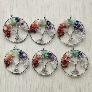 12pcs/lot 7 Chakra Natural Stone Tree of Life Pendulum Pendants