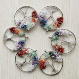 12pcs/lot 7 Chakra Natural Stone Tree of Life Pendulum Pendants