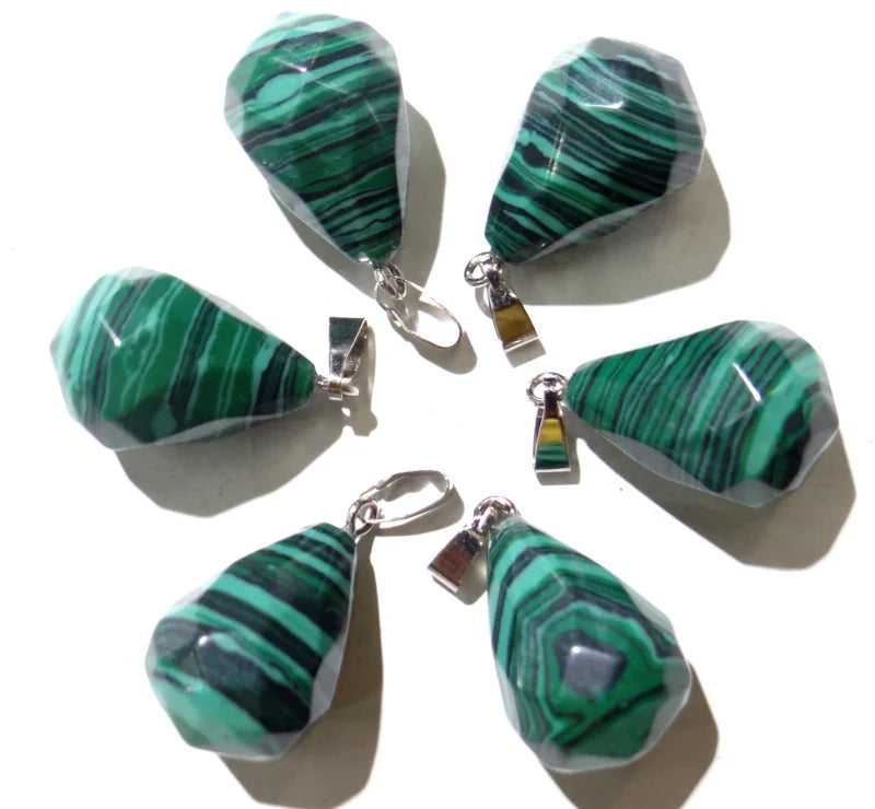 12pcs Malachite Round Teardrop Cut Face Pendants DIY Jewelry Making