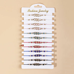12pcs Multi-style Bracelet Set Eye Heart Turtle Braid