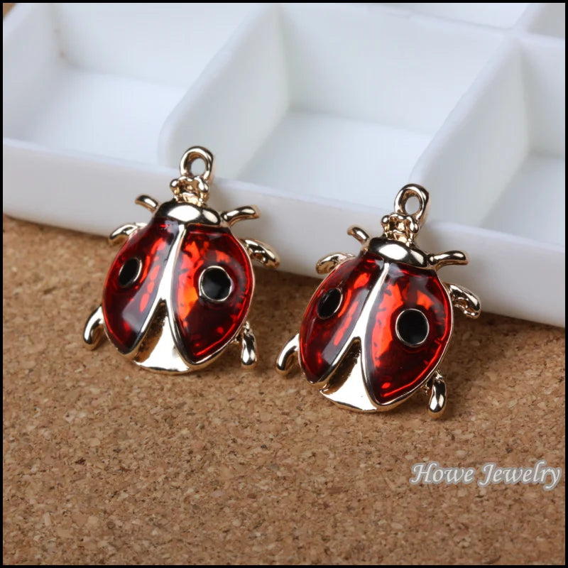 15 Ladybug Pendants Charms for DIY Jewelry Making
