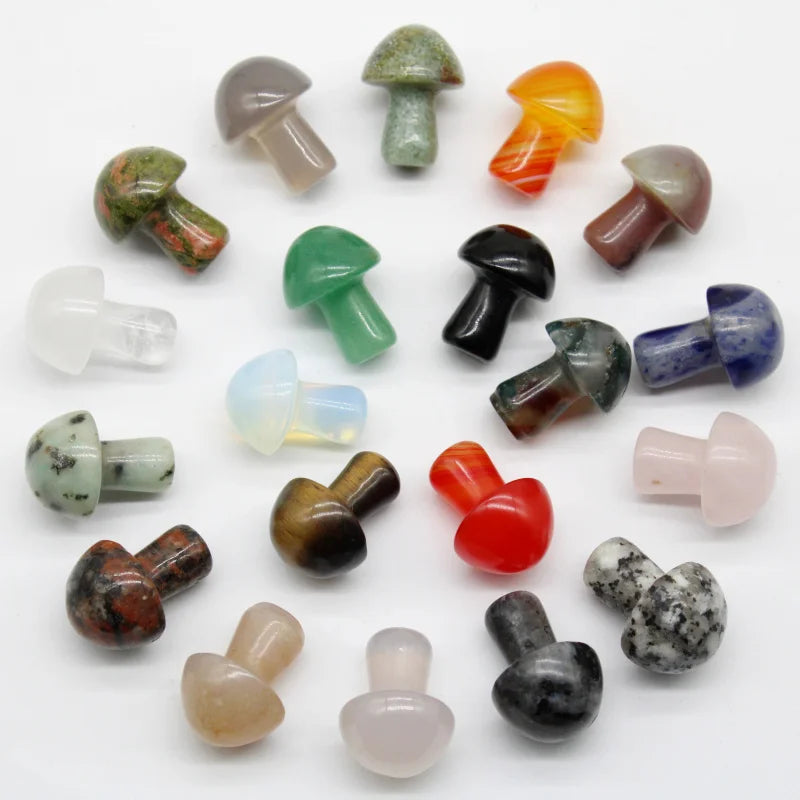15PCS Natural Stone Quartz Red Agates Amethyst Mushroom Statue Pendant