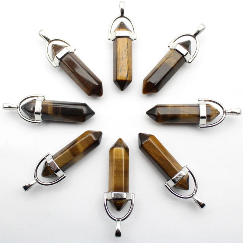 15pcs Tiger Stone Pillar Necklace Pendant DIY Jewelry Charm Pendant