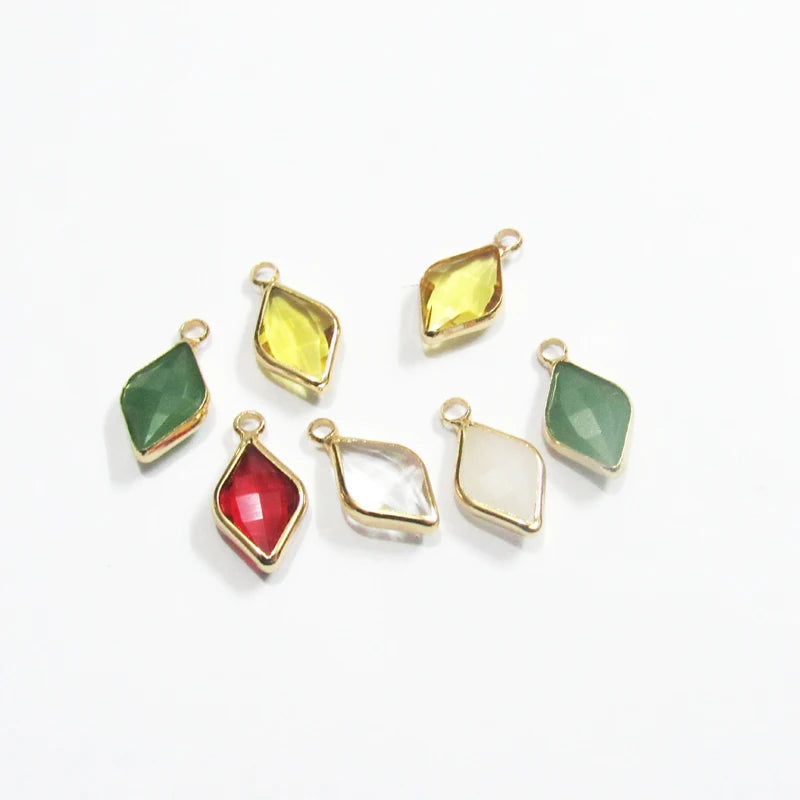 30pcs Mixed Small Lozenge Shape Copper Glass Rhinestone Charms