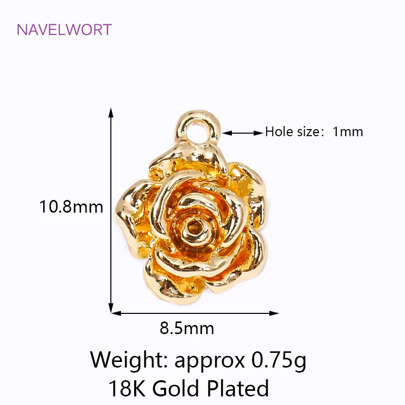 18K Plated Rose Flower Charms for Jewelry Making DIY
