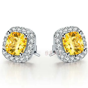 Princess Synthetic Stone Earrings for Women Wedding Engagement Solid Silver