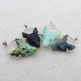 Natural Chrysocolla Carved Wolf Head Pendant Sterling Silver Charm Making
