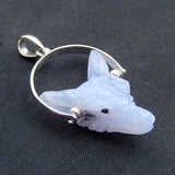 Natural Stone Lace Agate Carved Wolf Head Sterling Silver Pendant