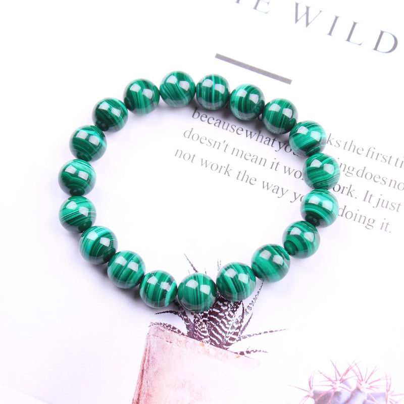Natural Malachite Stone Bracelet 6mm 8mm 10mm 12mm Round Gemstone Beads