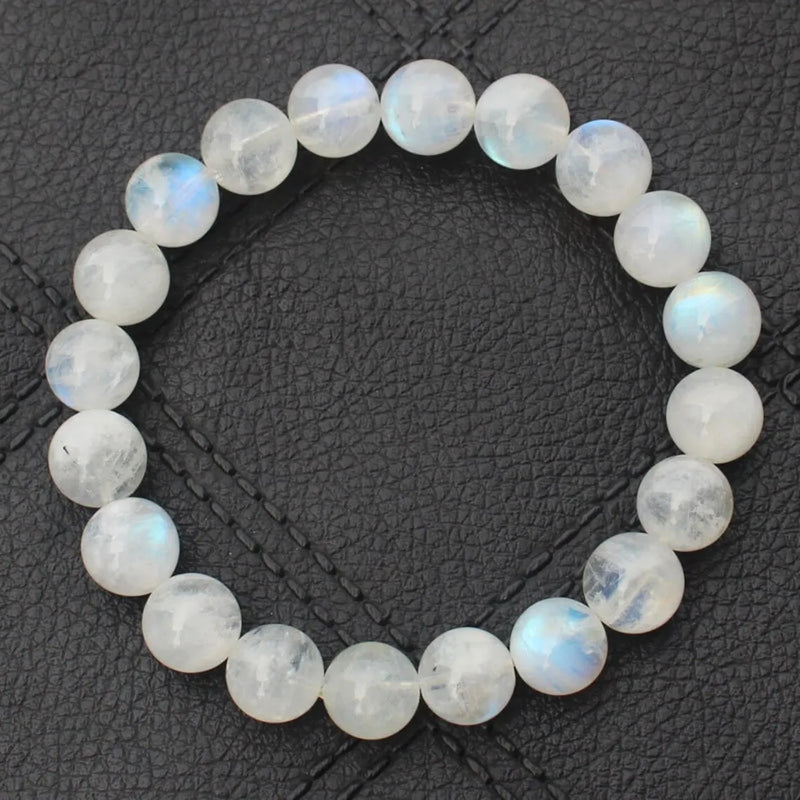 Natural Rainbow Moonstone Round Gemstone Bracelet 18.5cm