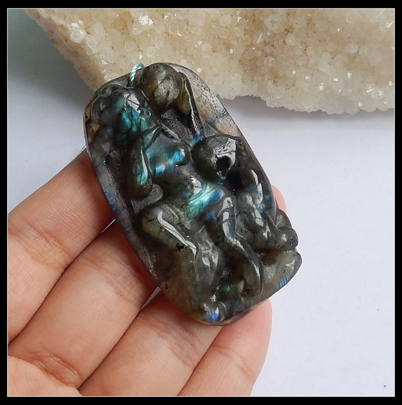 Labradorite Carved Front Drilled Necklace Pendant 54x33x11mm