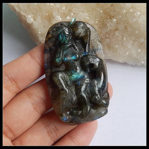 Labradorite Carved Front Drilled Necklace Pendant 54x33x11mm