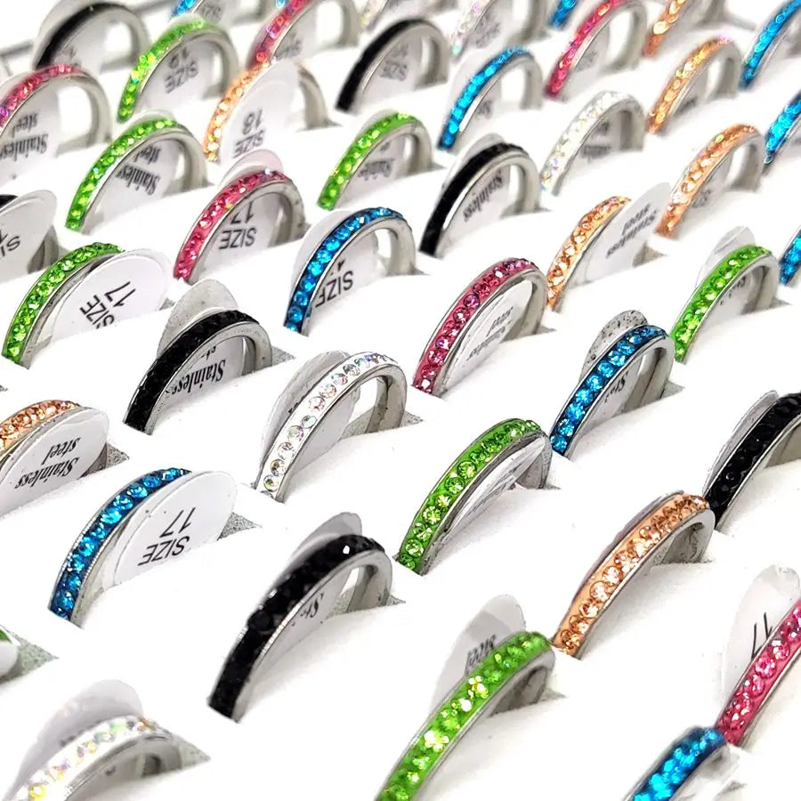 Multi-colored Zircon Stainless Steel Rings Couples Wedding Jewelry