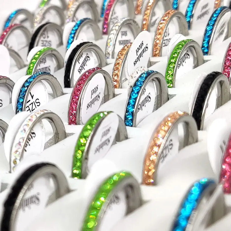Multi-colored Zircon Stainless Steel Rings Couples Wedding Jewelry
