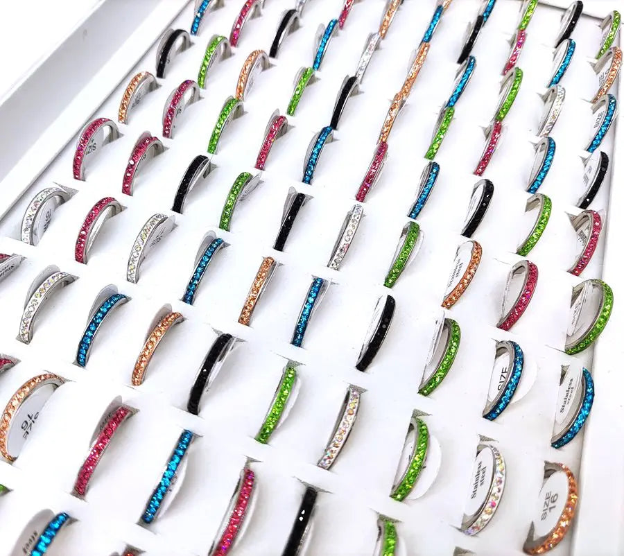 Multi-colored Zircon Stainless Steel Rings Couples Wedding Jewelry