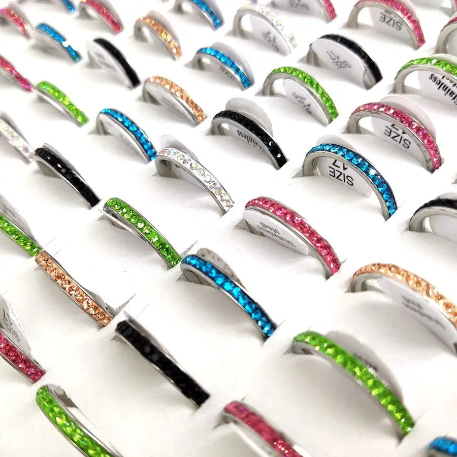 Multi-colored Zircon Stainless Steel Rings Couples Wedding Jewelry