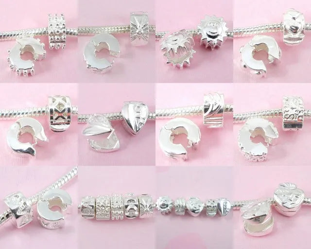 20 pcs Silver Plated Mix Clip Lock Stopper Space Beads