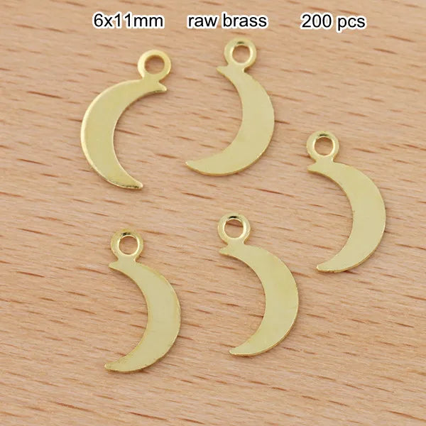 200 Pcs Metal Moon Charms 6x11mm Raw Brass Silver Color DIY Crafts Supplies