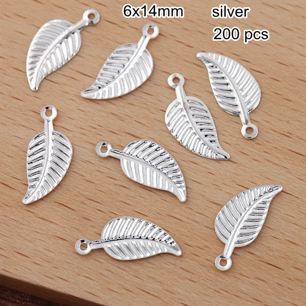 200 Pcs Small Leaf Charms 6x14mm Silver Bronze Filigree Leaf Pendant