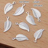 200 Pcs Small Leaf Charms 6x14mm Silver Bronze Filigree Leaf Pendant