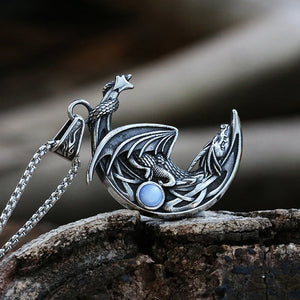 Sleeping Dragon Moon Pendant Necklace With Natural Stones