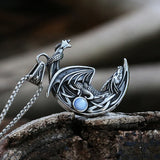 Sleeping Dragon Moon Pendant Necklace With Natural Stones