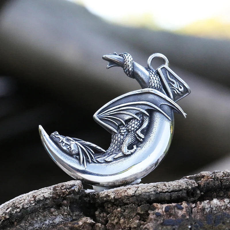 Sleeping Dragon Moon Pendant Necklace With Natural Stones