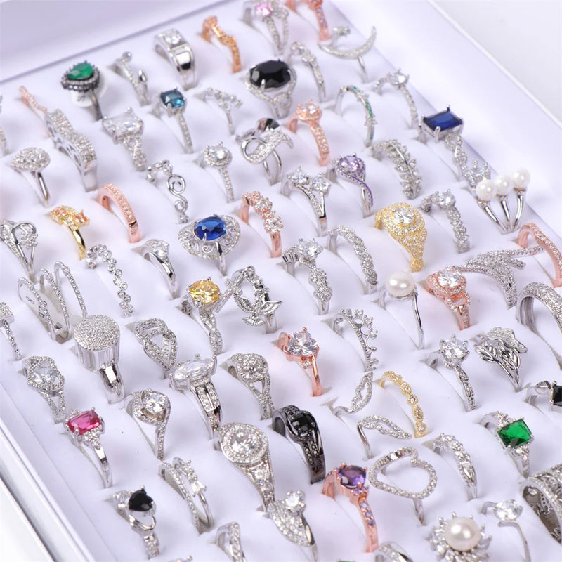 20Pcs Micro-Inlaid Zircon Rings Mix Style High-Quality Wedding Jewelry