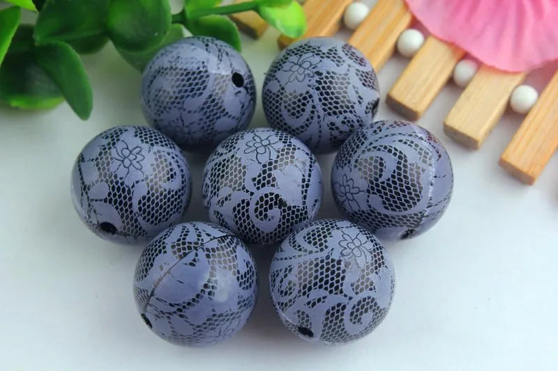 20mm Large Acrylic Pearl Print Lace Beads (100PCS)
