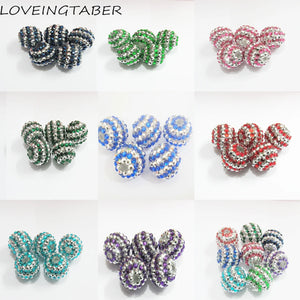 20mm 100pcs Silver Striped Resin Rhinestone Ball Beads For DIY
