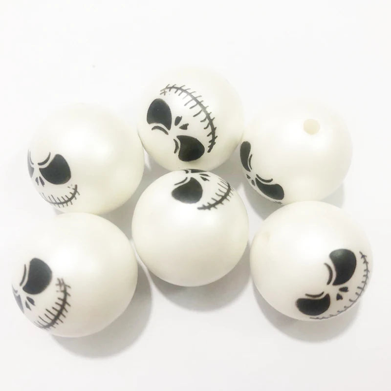 20mm 100pcs Matte Pearl Print Ghost Beads For Halloween