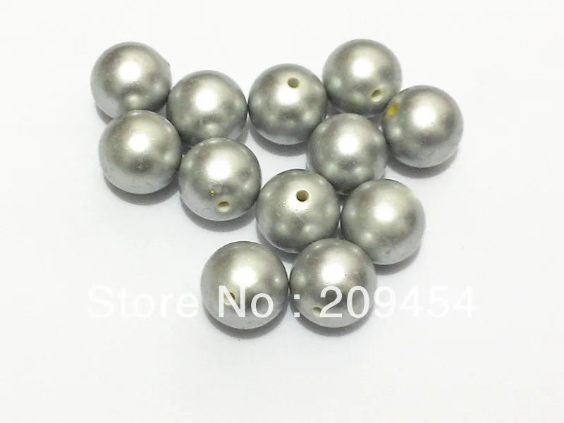 Matte Silvery Chunky Round Pearl Acrylic Beads 100pcs