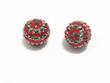 20mm 100pcs/lot Red Grey Striped Resin Rhinestone Ball Beads Kids Jewelry Making
