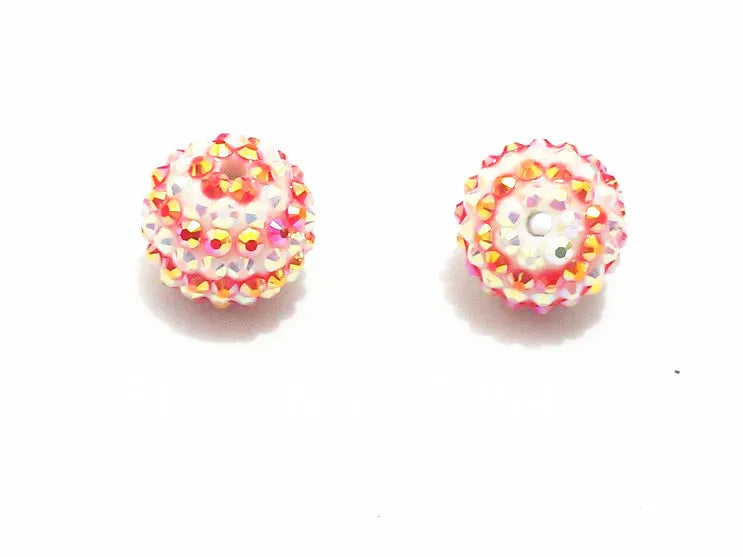 20mm Red Stripe Resin Rhinestone Ball Beads - Pack of 100