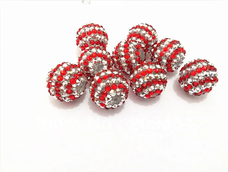 20mm Red Silvery Striped Resin Rhinestone Ball Beads - 100pcs