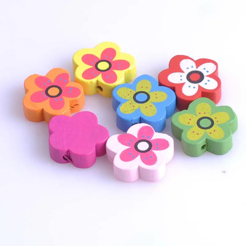 20mm 50pcs Flower Painted Wooden Spacer Beads Multicolor DIY Accessory