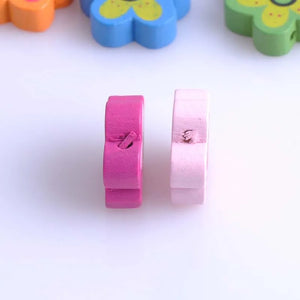 20mm 50pcs Flower Painted Wooden Spacer Beads Multicolor DIY Accessory