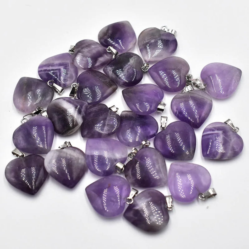 20mm Amethyst Love Stone Bead Pendant Charm Natural Stripe DIY Jewelry Lady Gift