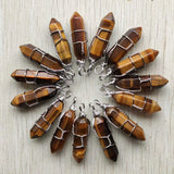 20pcs Natural Stone Silver Pillar Charms 8x32mm for Jewelry Making