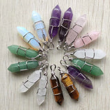 20pcs Natural Stone Silver Pillar Charms 8x32mm for Jewelry Making