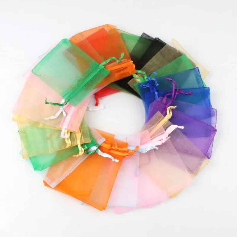 20pcs Random Sizes Drawstring Organza Jewelry Packaging Bags