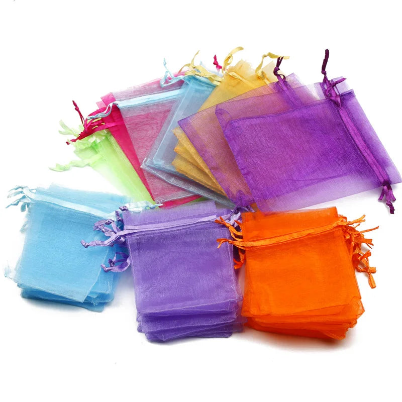 20pcs Random Sizes Drawstring Organza Jewelry Packaging Bags