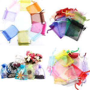 20pcs Random Sizes Drawstring Organza Jewelry Packaging Bags