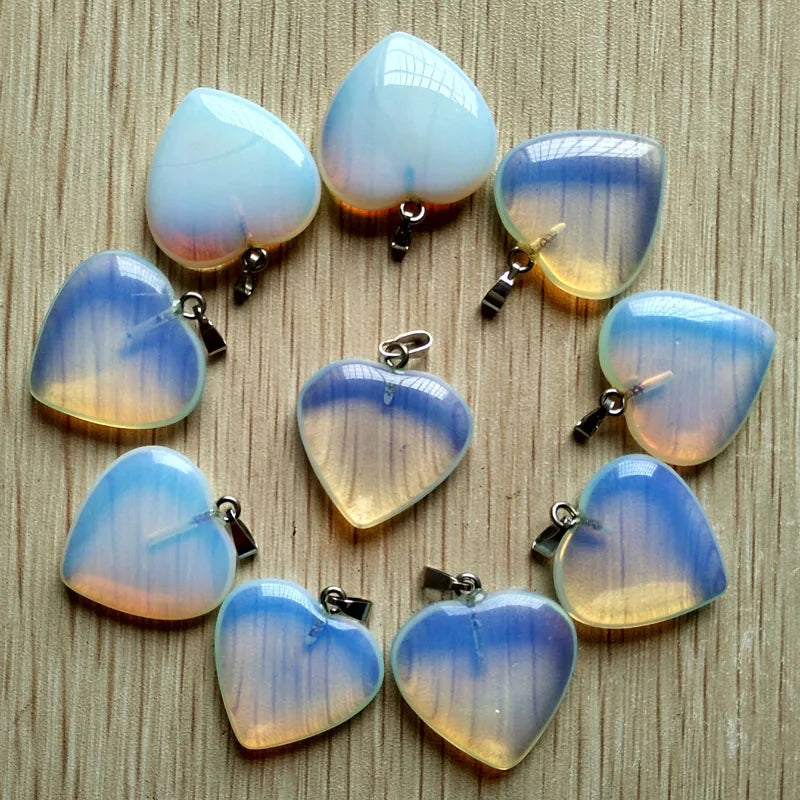 20pcs Opal Stone Heart Charms Pendants 25mm