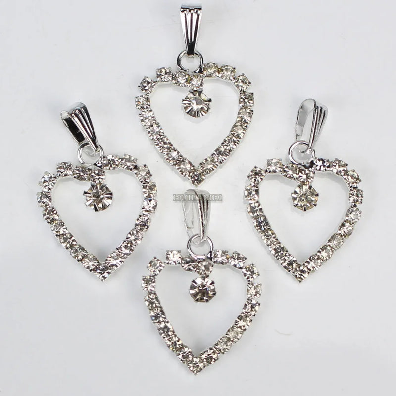 20pcs Silver Plated Crystal Rhinestone Heart Pendant Beads Necklace Pendants