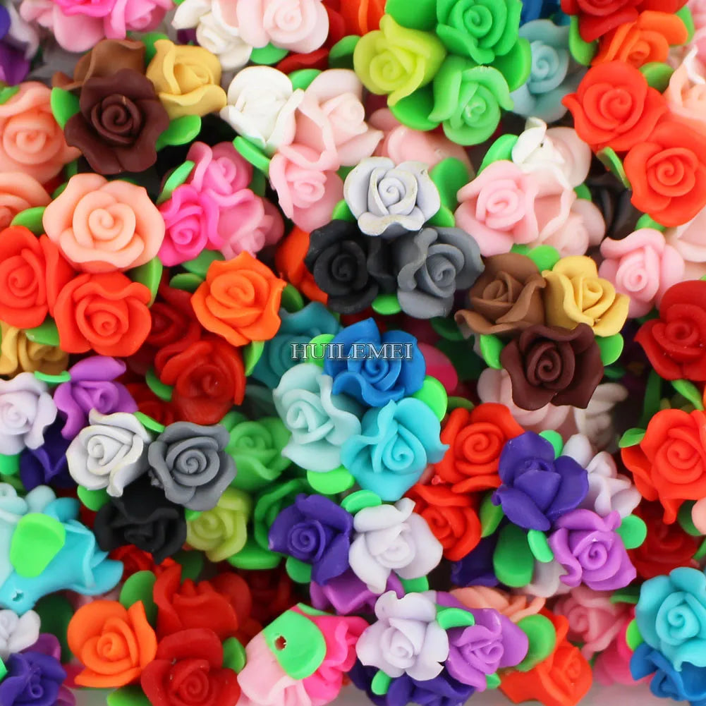 20pcs/lot 25mm Mixed Polymer Clay Flower Beads for DIY Jewelry Making