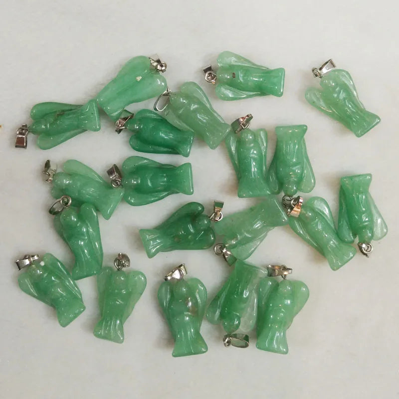 20pcs/lot Green Aventurine Stone Angel Pendants for Jewelry Making