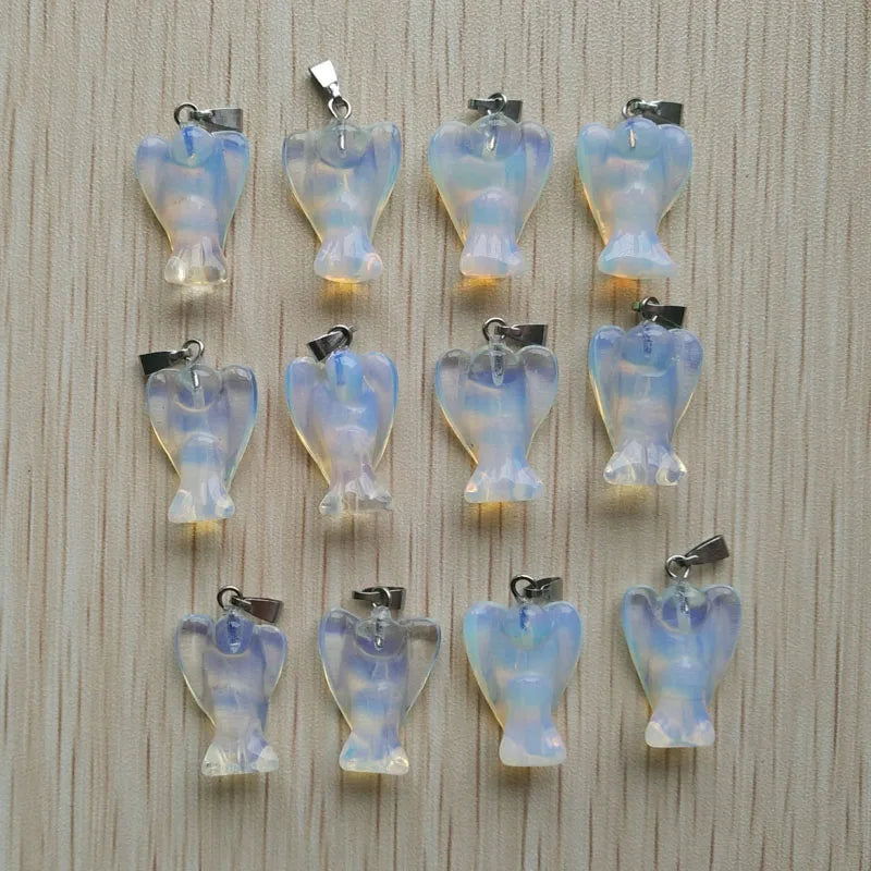 Carved Opal Stone Angel Charms Pendants for Necklace Making