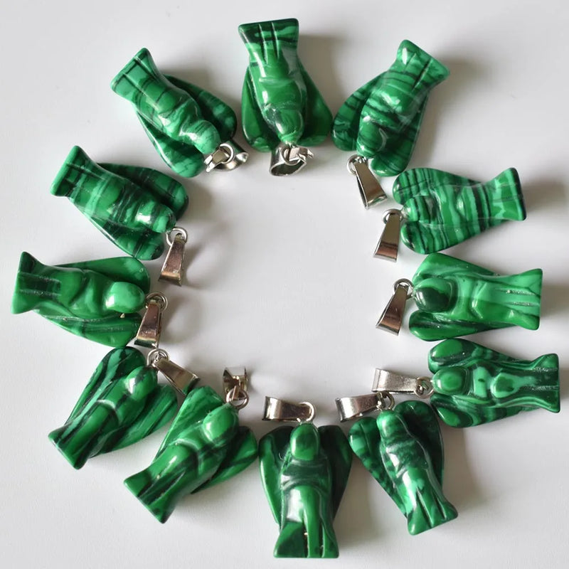 20pcs/lot Malachite Carved Angel Pendants for Jewelry Making