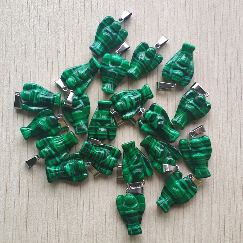 20pcs Malachite Stone Carved Angel Pendants for Jewelry Making